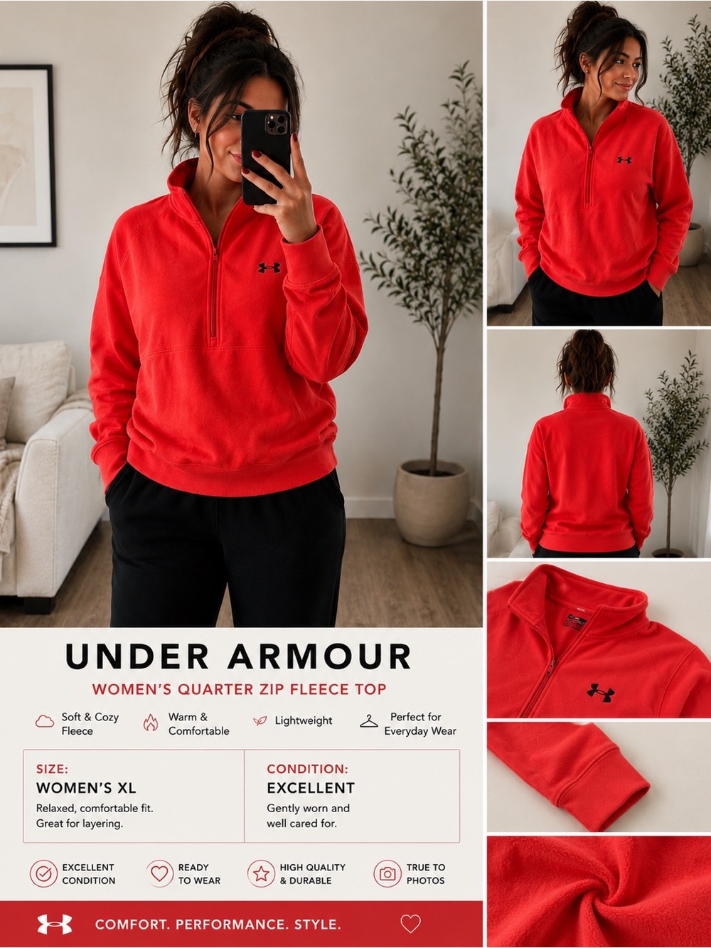 Under Armour Women's Xl coral Quarter Zip Fleece Top